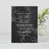 Invitation Mariage Vintage Élégant Fleuris Noir (Debout devant)