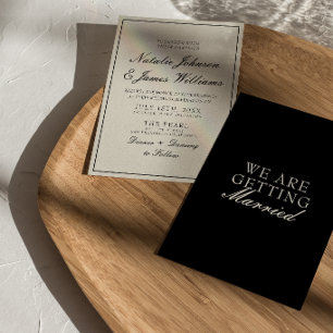 Invitation Mariage Vintage Élégant Noir et Blanc Ancien Argen