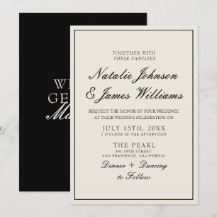 Invitation Mariage Vintage Élégant Noir et Blanc Ancien Argen