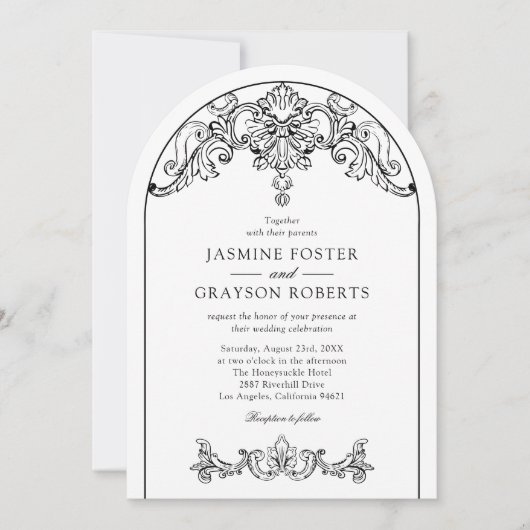 Invitation Mariage Vintage Élégant Rococo (Devant)