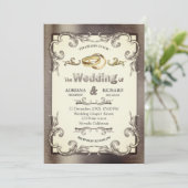 Invitation Mariage Vintage Feuille D'or Argent Laiton (Debout devant)