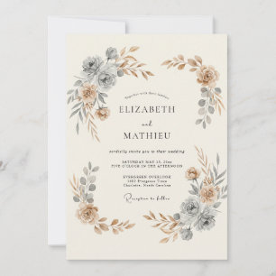 Invitation Mariage Vintage Finition Brillante Bleu Ardoise
