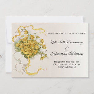 Invitation Mariage Vintage, Fleurs de Bouton d'Or Jaunes et A