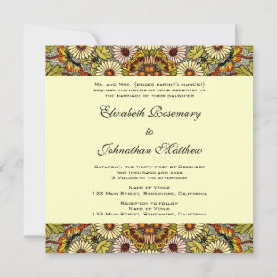 Invitation Mariage Vintage, Fleurs de Jardin Floral Papillons