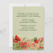 Invitation Mariage vintage, Fleurs de pavot rouge prairie flo (Dos)