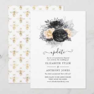 Invitation Mariage Vintage Fleurs Noires et Dorées Mise à Jou