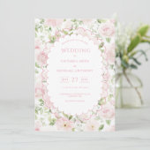 Invitation Mariage Vintage Fleurs Roses (Debout devant)
