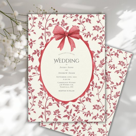Invitation Mariage Vintage Fleurs Rouges et Vignes