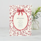 Invitation Mariage Vintage Fleurs Rouges et Vignes (Debout devant)