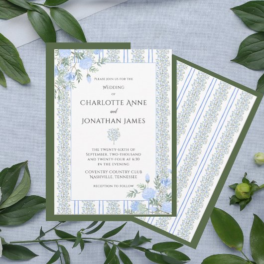 Invitation Mariage Vintage Floral Bleu