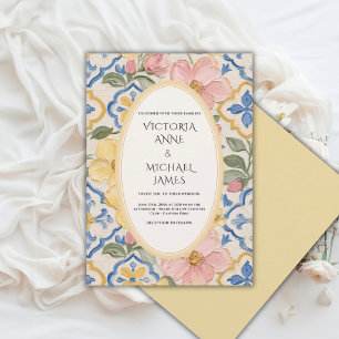 Invitation Mariage Vintage Floral Bleu de Toscane