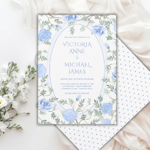 Invitation Mariage Vintage Floral Bleu et Blanc
