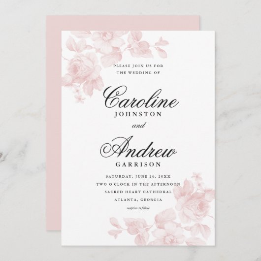 Invitation Mariage vintage Floral élégant (Devant / Derrière)