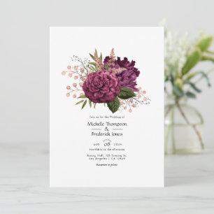 Invitation Mariage Vintage Floral Marsala et Or Rose