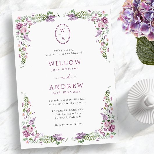 Invitation Mariage vintage Floral Monogram
