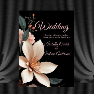 Invitation Mariage Vintage Floral pêches fleurs roses noir