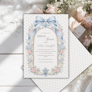 Invitation Mariage Vintage Floral Rose Bleu et Rose