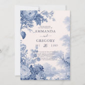 Invitation Mariage vintage Floral Toile Bleu (Devant)