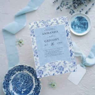 Invitation Mariage vintage Floral Toile Bleu