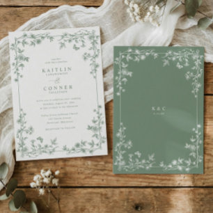 Invitation Mariage Vintage Floral Toile Sauge Français