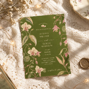 Invitation Mariage Vintage Floral Vert & Rose Vigne Fleurie