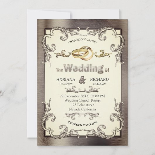 Invitation Mariage Vintage Foil-Gold-Silver-Brass (Devant)