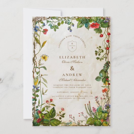 Invitation Mariage vintage Forest Berry (Devant)