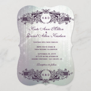 Invitation Mariage Vintage français d'étincelle violette orné