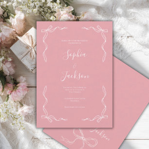 Invitation Mariage Vintage Français Rose Mauve Dessiné à la M