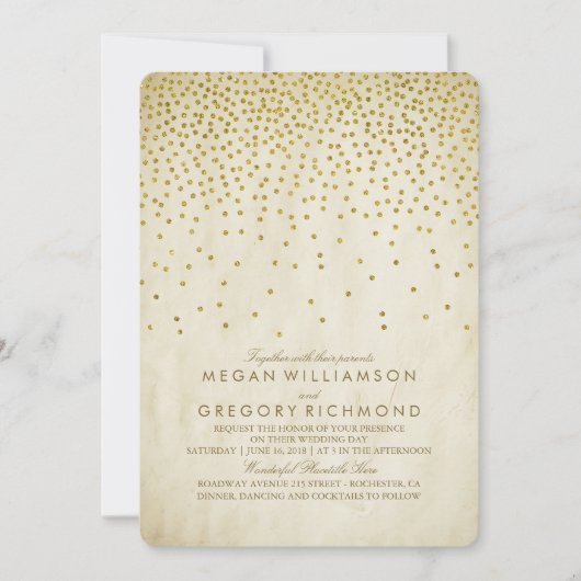 Invitation Mariage vintage Gold Confetti (Devant)
