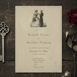 Invitation Mariage Vintage Gothique Toile Marron