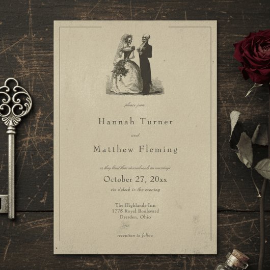 Invitation Mariage Vintage Gothique Toile Marron
