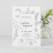 Invitation mariage vintage gris à fleurs (Debout devant)