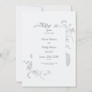 Invitation mariage vintage gris élégant à fleurs