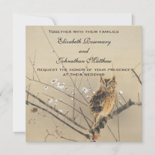 Invitation Mariage Vintage, Hibou Japonais et Arbre de Prunie