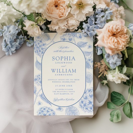 Invitation Mariage Vintage Hydrangea Bleu