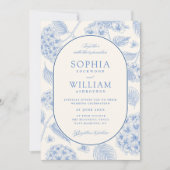 Invitation Mariage Vintage Hydrangea Bleu (Devant)