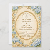Invitation Mariage Vintage Hydrangea Nautique (Devant)