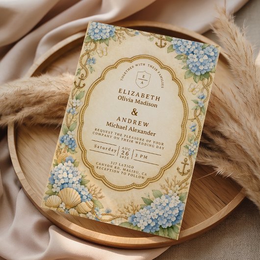 Invitation Mariage Vintage Hydrangea Nautique