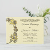 Invitation Mariage vintage, Jaune Antique Jardin Rose Wreath (Debout devant)
