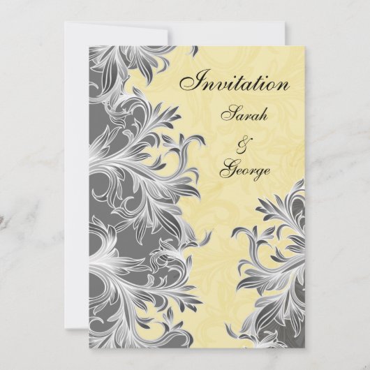 Invitation Mariage Vintage jaune et gris (Devant)