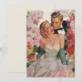 Invitation Mariage Vintage, Jeunes Mariés et Mariée Rétro (Devant / Derrière)