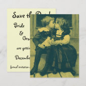 Invitation Mariage Vintage, les enfants s'embrassent pour Sau (Devant / Derrière)