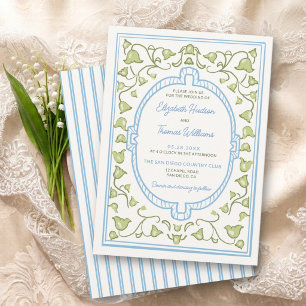 Invitation Mariage vintage Lily Valley Bleu Vert Nouveau