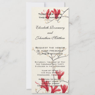 Invitation Mariage vintage, Magnolia japonais rose