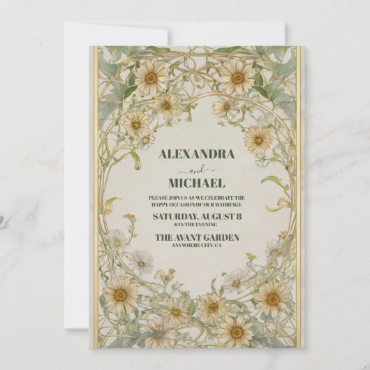 Invitation Mariage vintage Marguerite Daisies (Devant)