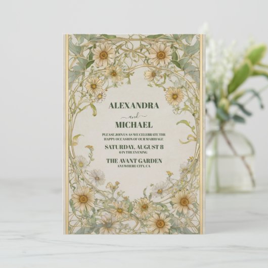 Invitation Mariage vintage Marguerite Daisies (Debout devant)