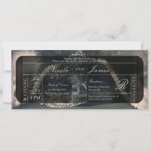 Invitation Mariage vintage Masquerade & Perles (Devant)