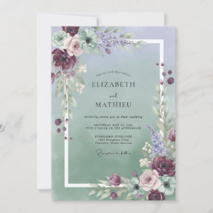 Invitation Mariage Vintage Mauve aux Pivoines de Mer
