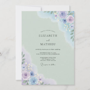 Invitation Mariage Vintage Menthe Pervenche Pivoine